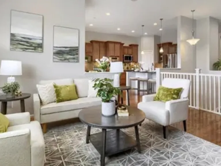 Open concept living, dining and kitchen.