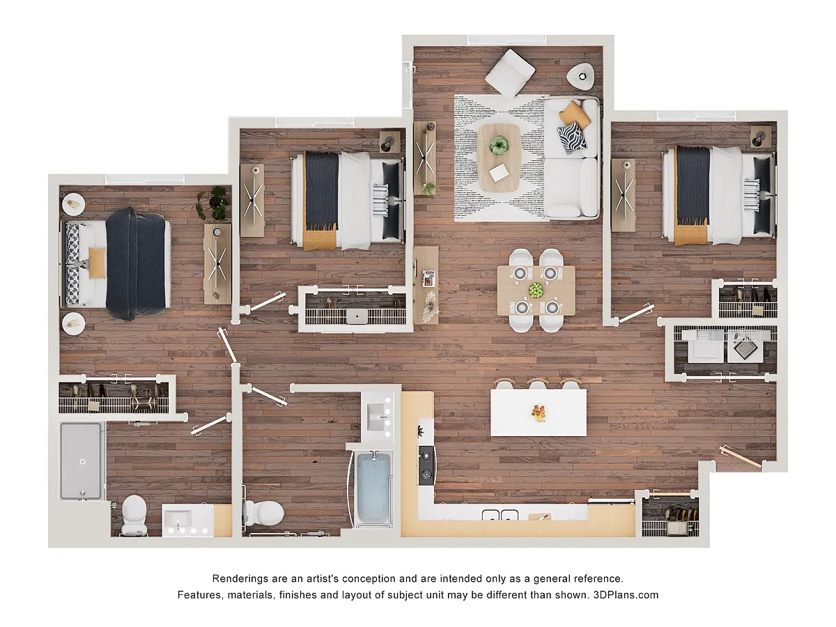 Floor plan 3BA (Wheelchair Accessible)