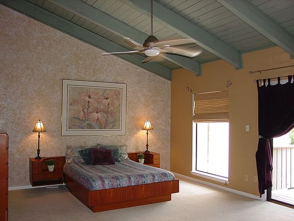 Master Bedroom has sitting area, fireplace, vaulted ceilings