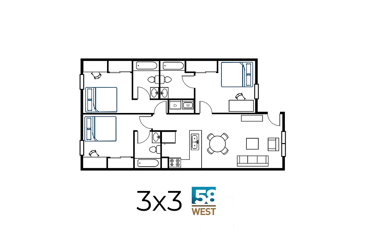 Floor plan 3 Bed 3 Bath Pricing Per Room