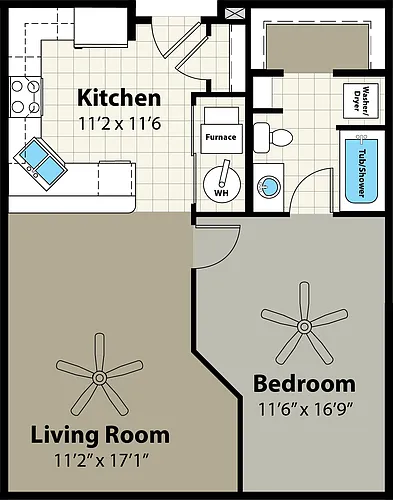 Floor plan 1D 725 sf