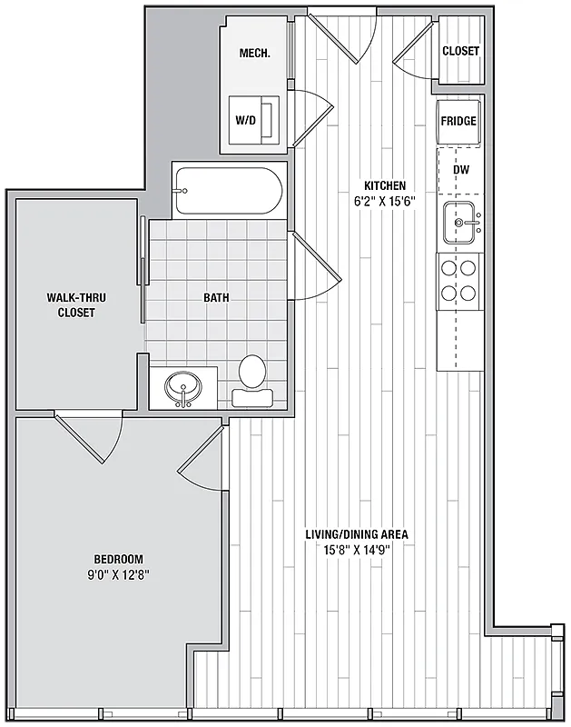 Floor plan 1 Bed 1 Bath M