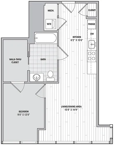 Floor plan 1 Bed 1 Bath M