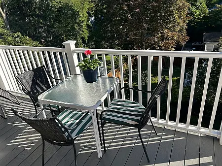 Be sure to enjoy the fabulous, sunny 3rd story back porch with lovely views of our garden the 1725 farmhouse next door!