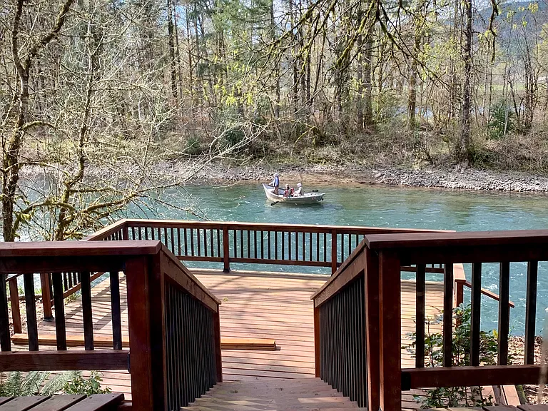lower/3rd deck. Mergansers court then raise their babies yearly in the ebb of the currents in front of this deck.