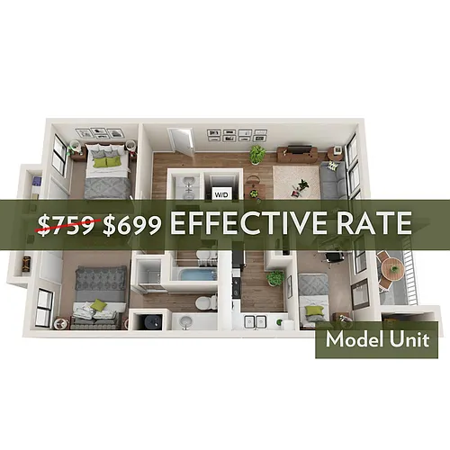 Floor plan 3BR/2BA - A