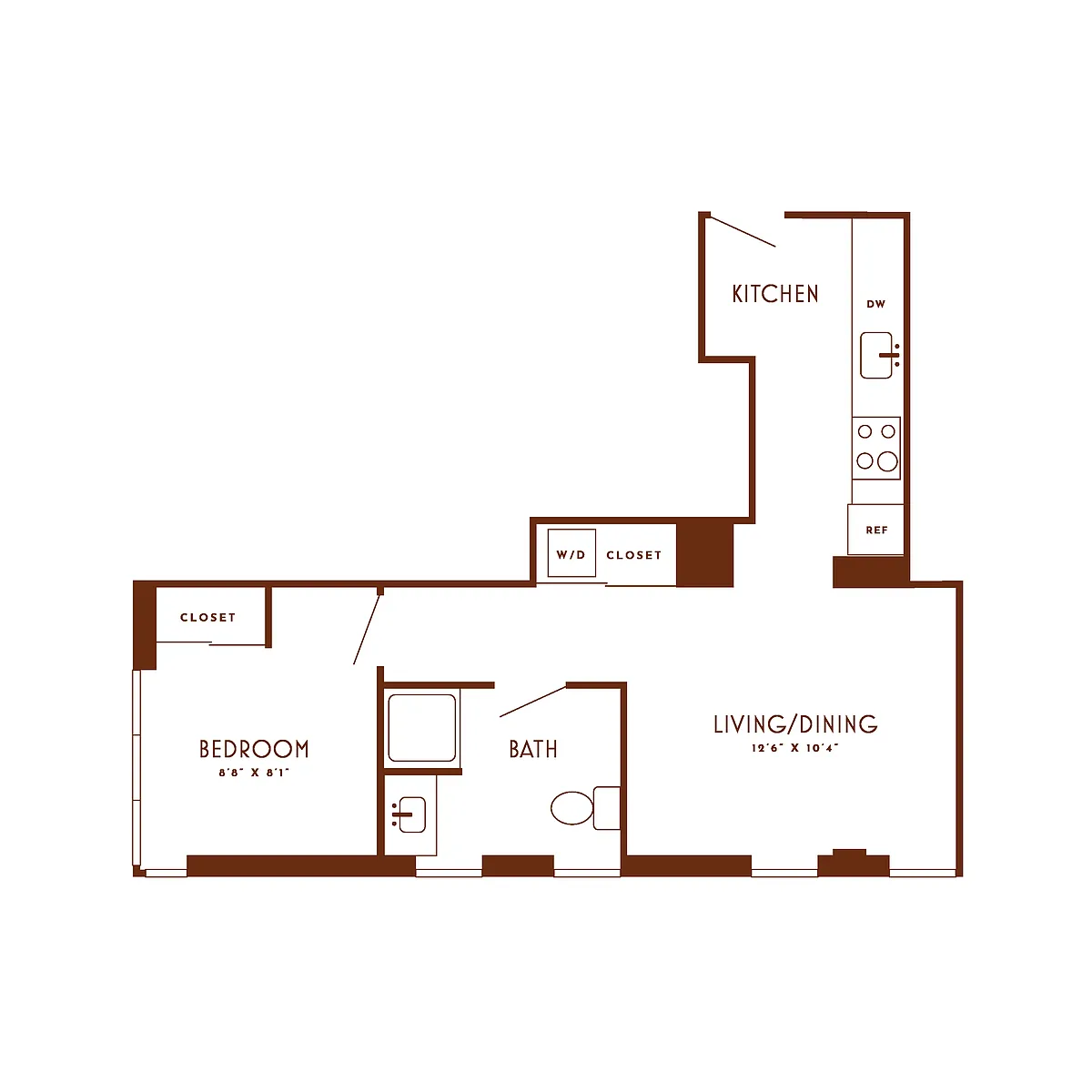 Floor plan 1 Bed/1 Bath-B5 ANSI A