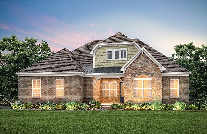 Southampton Exterior 7 features brick, stone, shakes and covered front porch