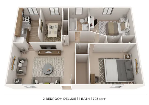 Floor plan Two Bedroom - 793 sqft