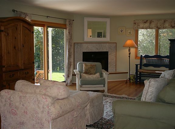 Bright great room with gas fireplace