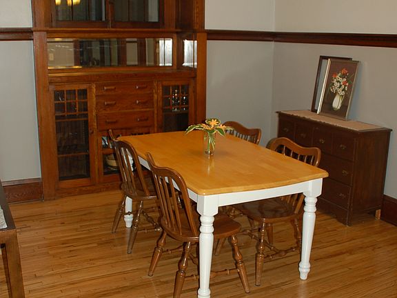 Dining room with built-in hutch.