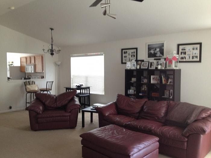 Spacious open living room with vaulted ceilings