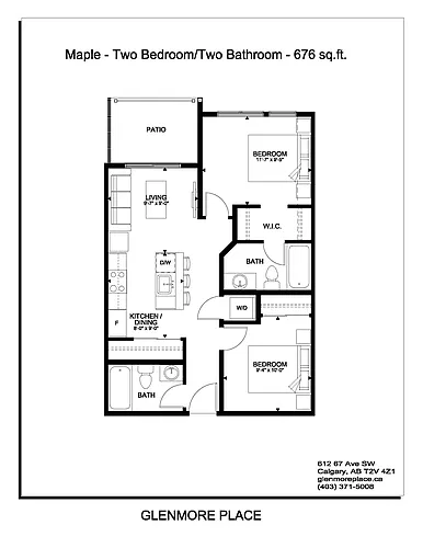 Floor plan 2 bedroom + 2 bathroom with Balcony 2 Bed 2 Bath