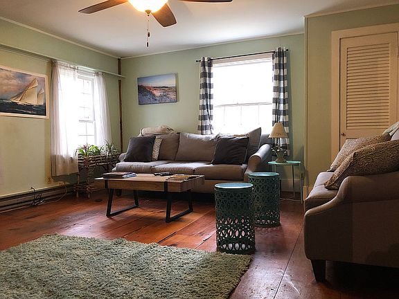 Family room with wood stove