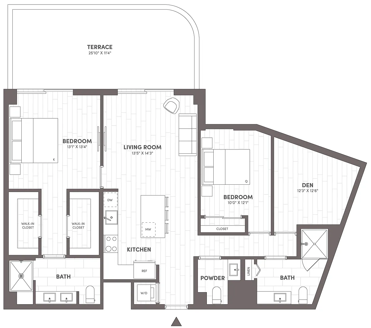 Floor plan 2 Bed-2.5 Bath Den-E.1