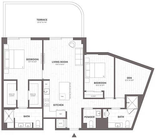Floor plan 2 Bed-2.5 Bath Den-E.1