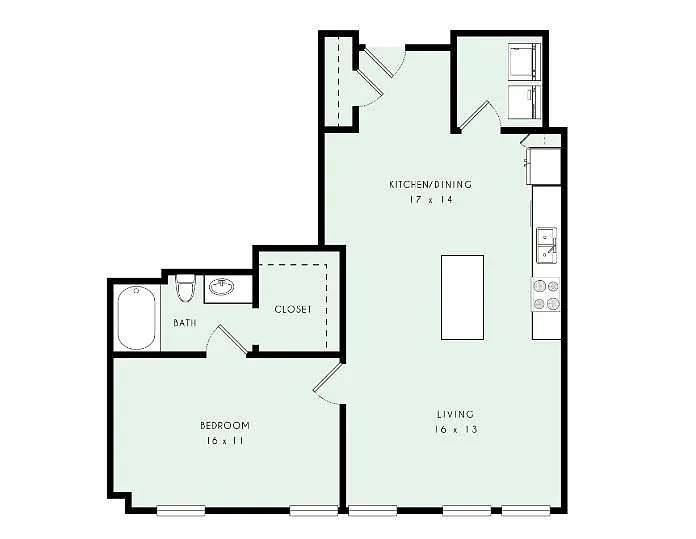 Floor plan A21 1x1 906sqft