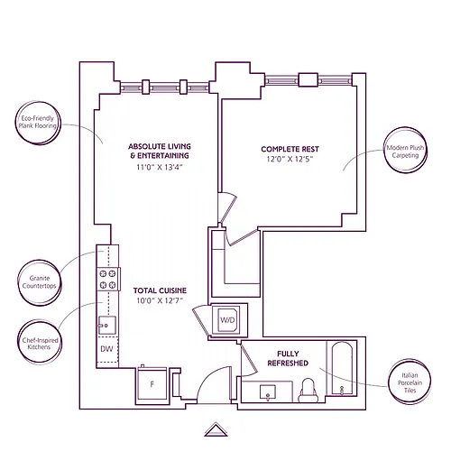 Floor plan 1 Bed - 1 Bath | A04