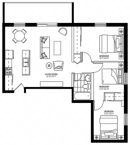 Floor plan 40 Grandville - Plan A 3 Bed 1 Bath