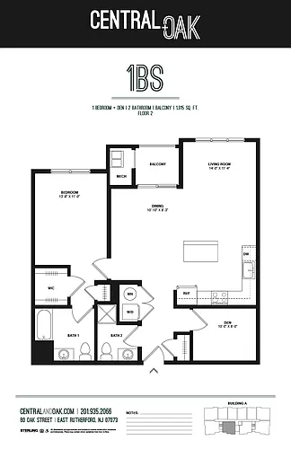 Floor plan 1 Bedroom 2 Bath with Den