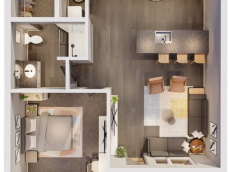 1A 1 Bed Floorplan - 605SF 1A 1 Bed Floorplan - 605SF