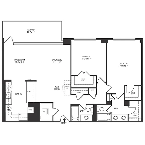 Floor plan 2 Bedroom 2 Bath 1293 SF 22cr