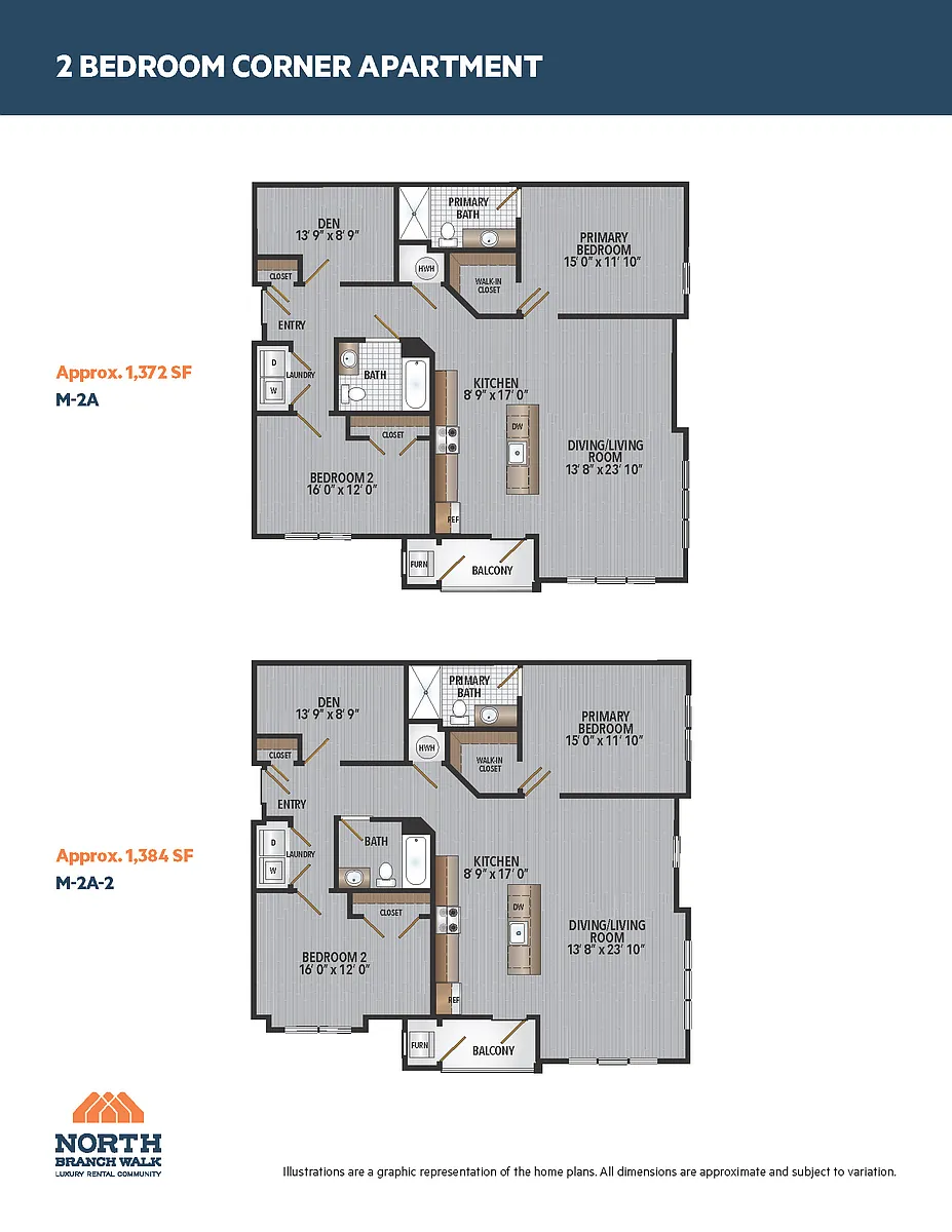 Floor plan Two Bedroom Corner with Den