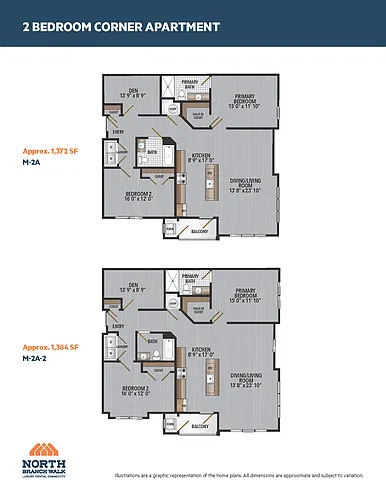 Floor plan Two Bedroom Corner with Den
