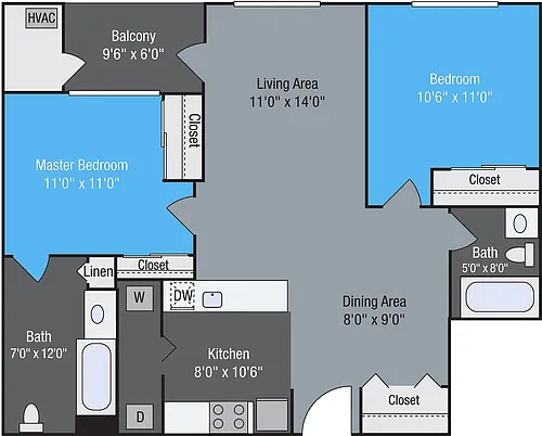 Floor plan Ashbourne - 2 Bedroom 2 Bathroom