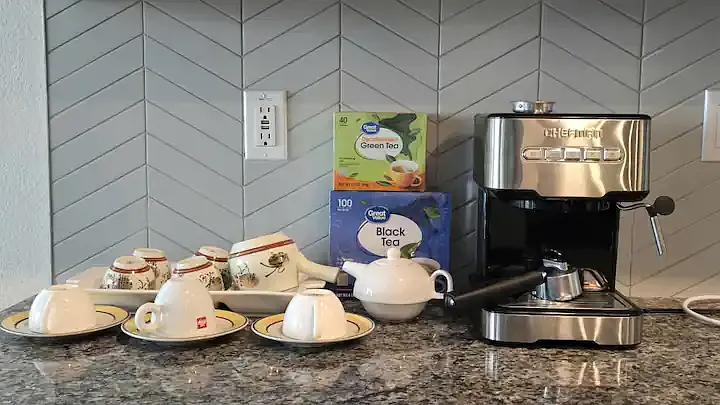 Kickstart your day with our coffee machine, brewing fresh coffee just for you!