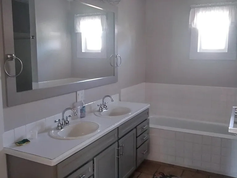 Upstairs bathroom with double vanity