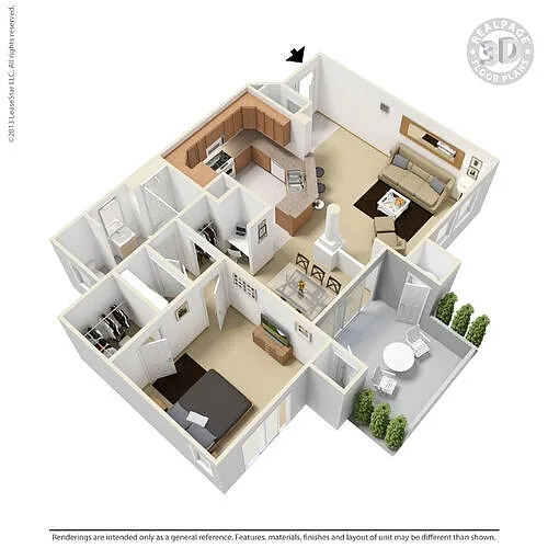 Floor plan 1BD, 1BTH B