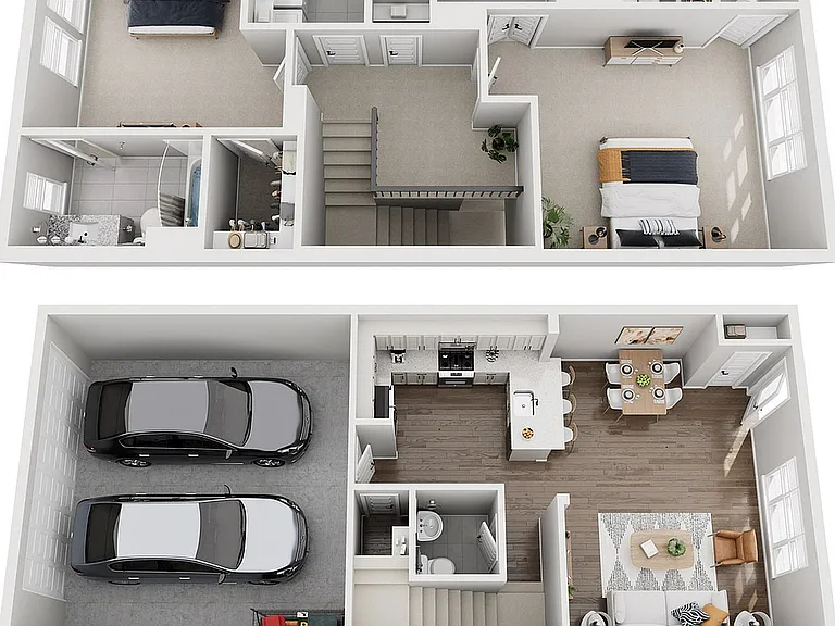 Explore this modern duplex with a stylish open-concept living room and kitchen. Explore this modern duplex with a stylish open-concept living room and kitchen.