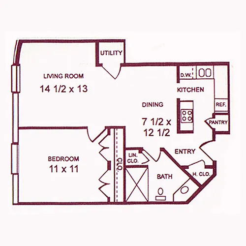 Floor plan 1Bd/1Ba V