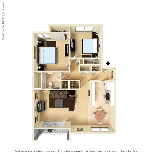 Floor plan Large 2 Bed 1 Bath
