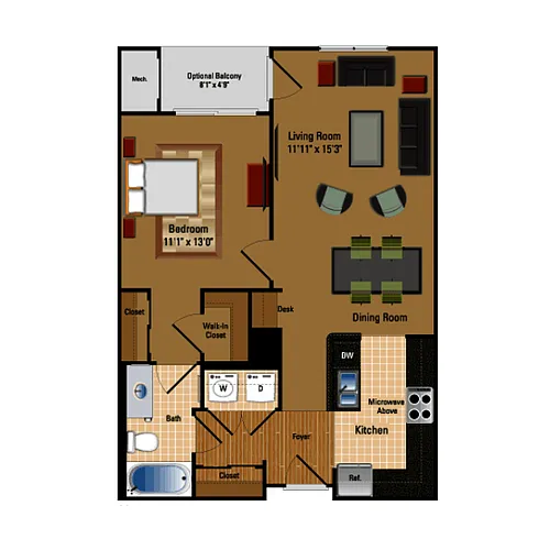 Floor plan 1 Bed, 1 Bath 713 SF A2