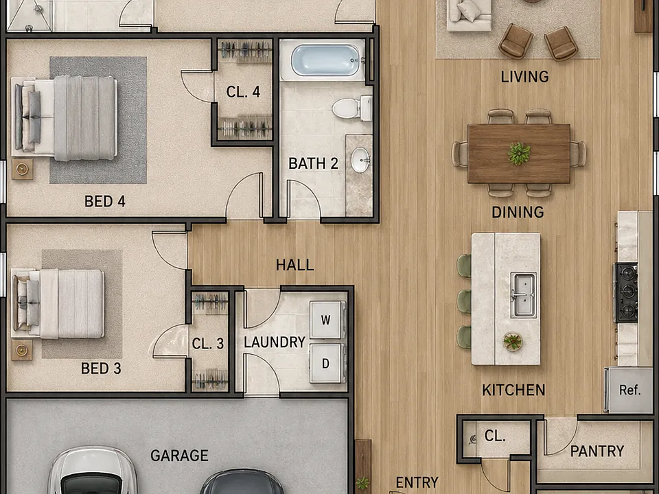 B4 - 4 Bedrooms 2 Baths