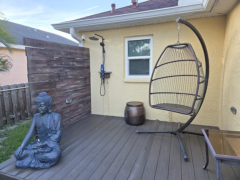 Outdoor shower with hot and cold water