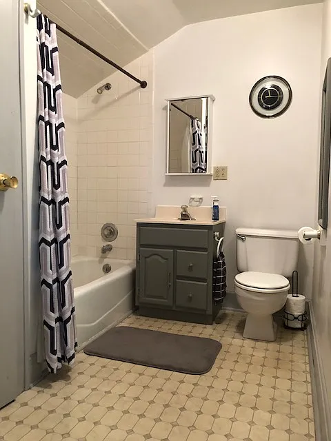 Bathroom w/Large linen closet, medicine cabinet, and over-the-commode cabinet (not shown)