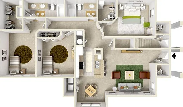 Hawthorne Village - 3 Bed/2 Bath Downstairs - 2 Beds - 2 Baths - 1381 Sq. ft.