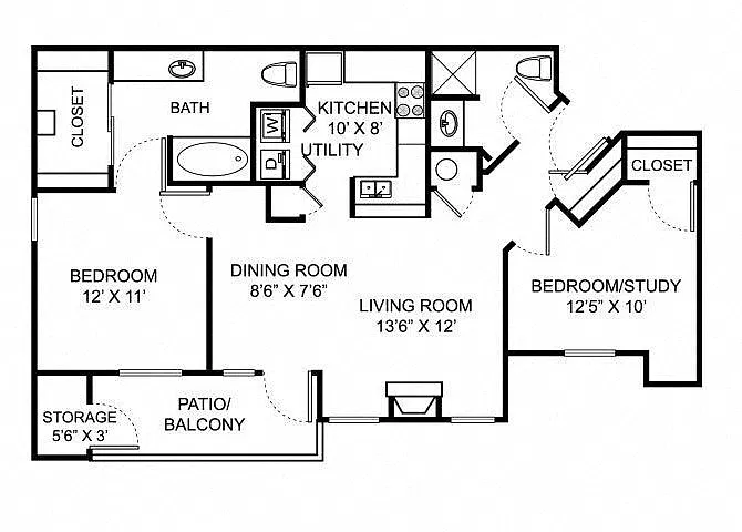 Floor plan 2 Bed 2 Bath B1