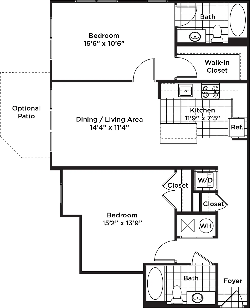 Floor plan 2 Bedroom 2 Bath - B14 Affordable 80%