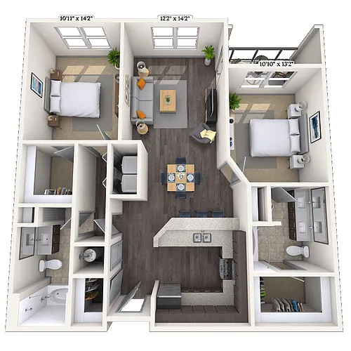 Floor plan Traditional 2x2 1089-1166 SF