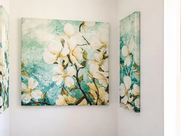 Clean, neutral wall space suitable for hanging artwork and personalizing your living area.