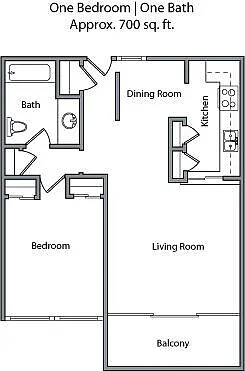 Floor plan 1 BR, 1 BA
