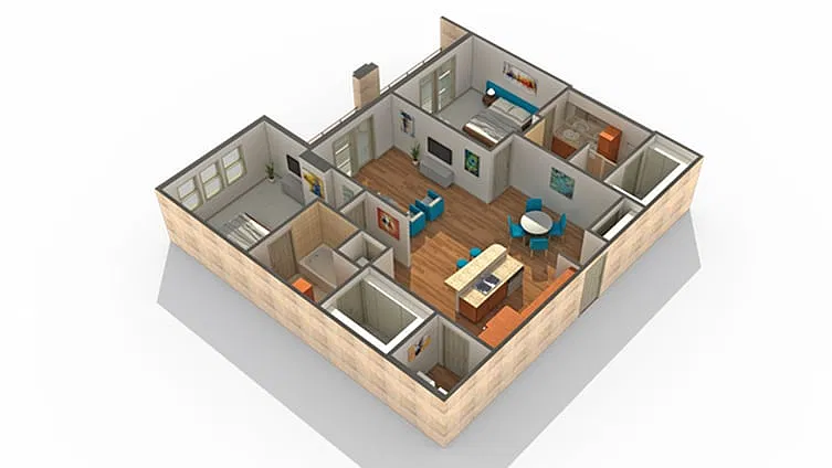 Floor plan 2 BR x 2 BA - E
