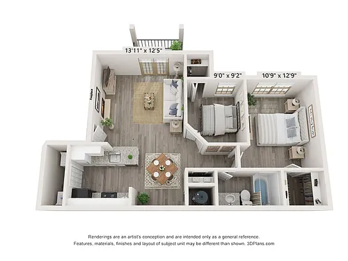 Floor plan 2 Bed, 1 Bath