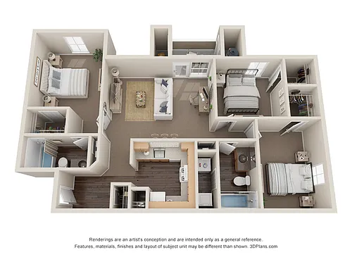 Floor plan 3BD, 2BTH 80% F