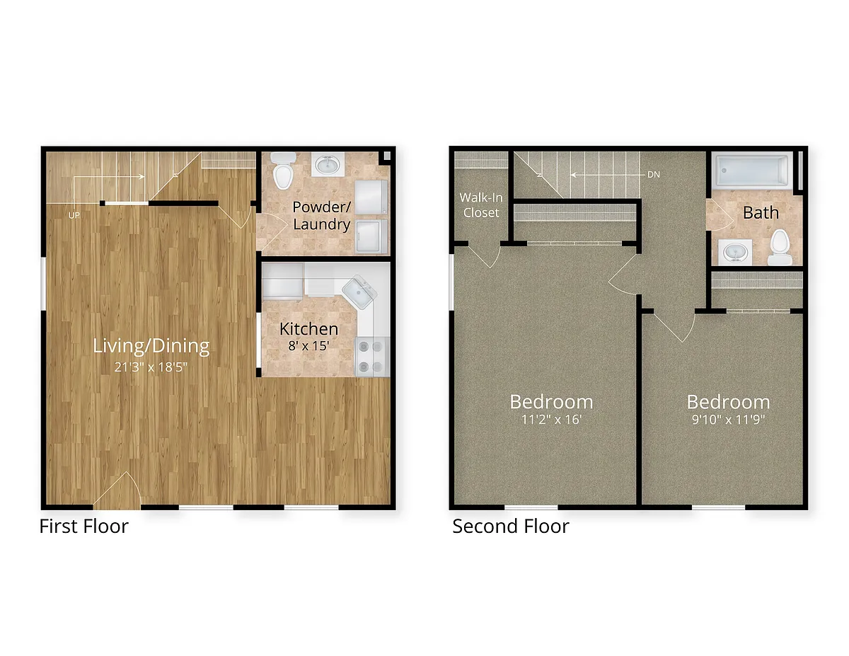 Floor plan 2 Bed x 1 Bath Townhouse Electric