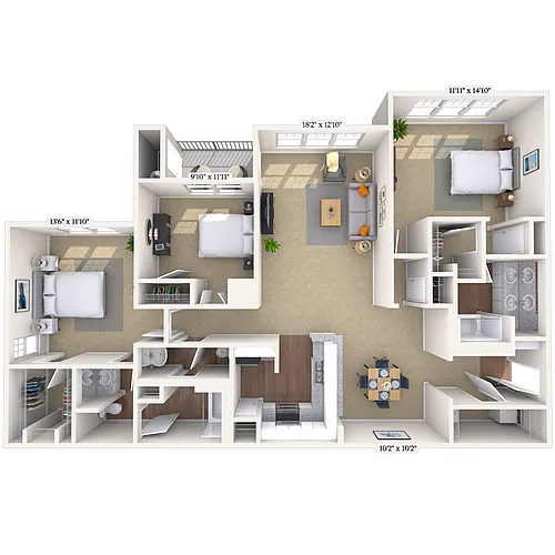 Floor plan Traditional 3x2.5 1552-1730 SF